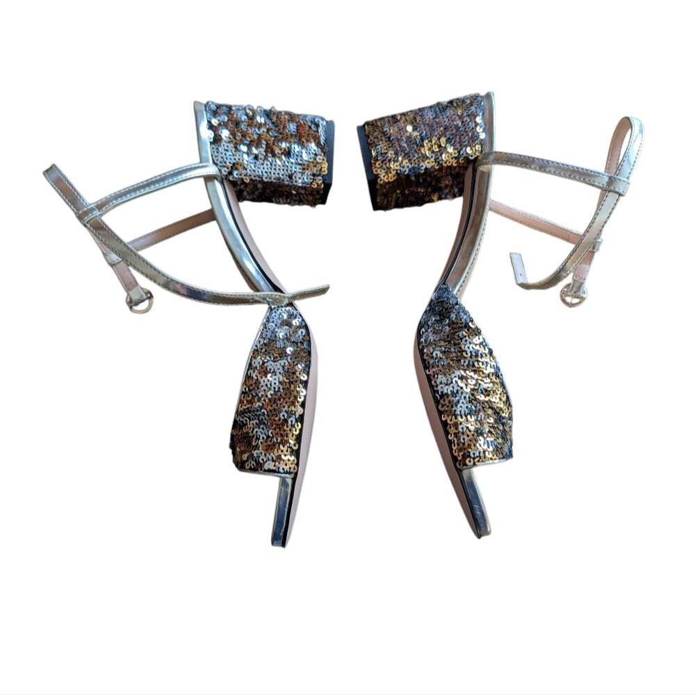 J.Crew Lucie Sequin Block Heels Gold Silver sz 10.5